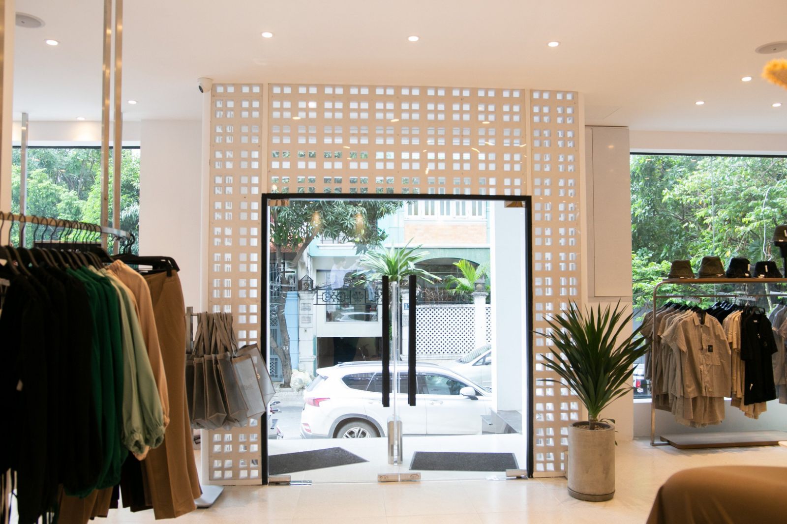 Modern Boutique Interior with White Breeze Block Entrance