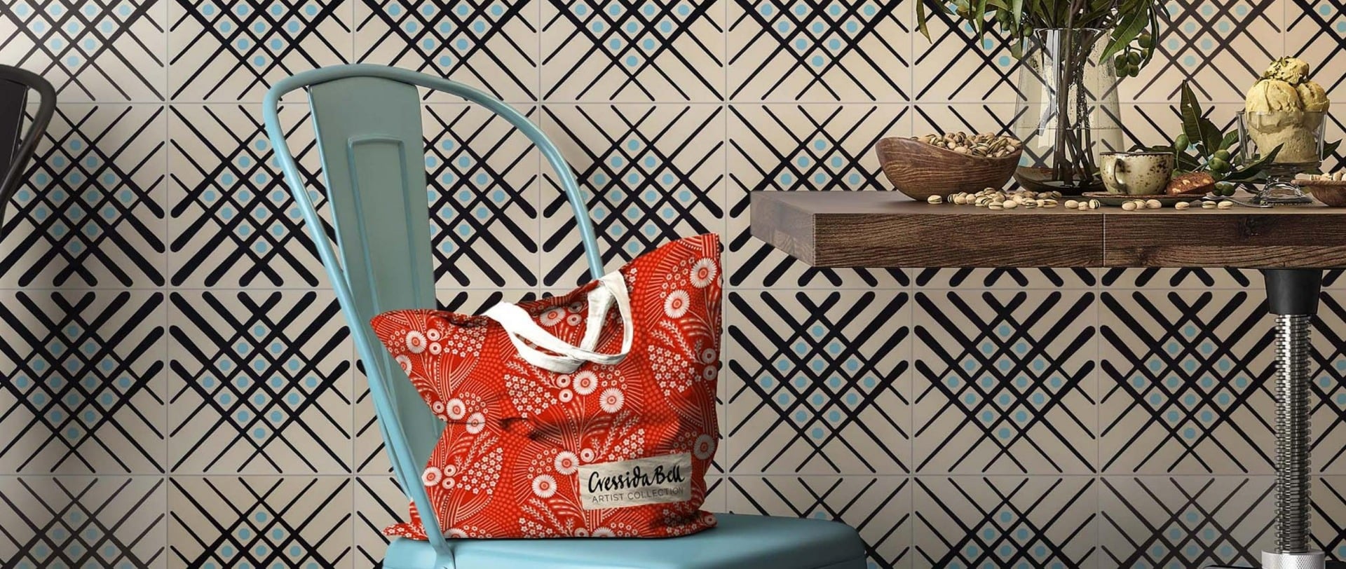 Crosshatch in Whipped Cream Cement Tile, from Villa Lagoon Tile and designer Cressida Bell.