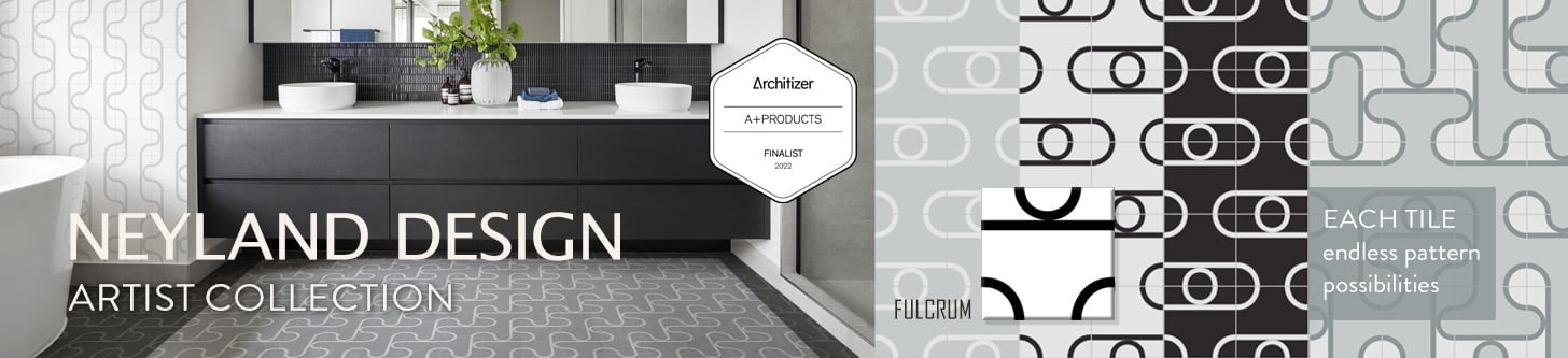 Fulcrum modern geometric cement tile, from Neyland Design and Villa Lagoon Tile.